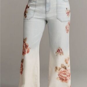 Pilcro Light Blue Floral Flare Jeans